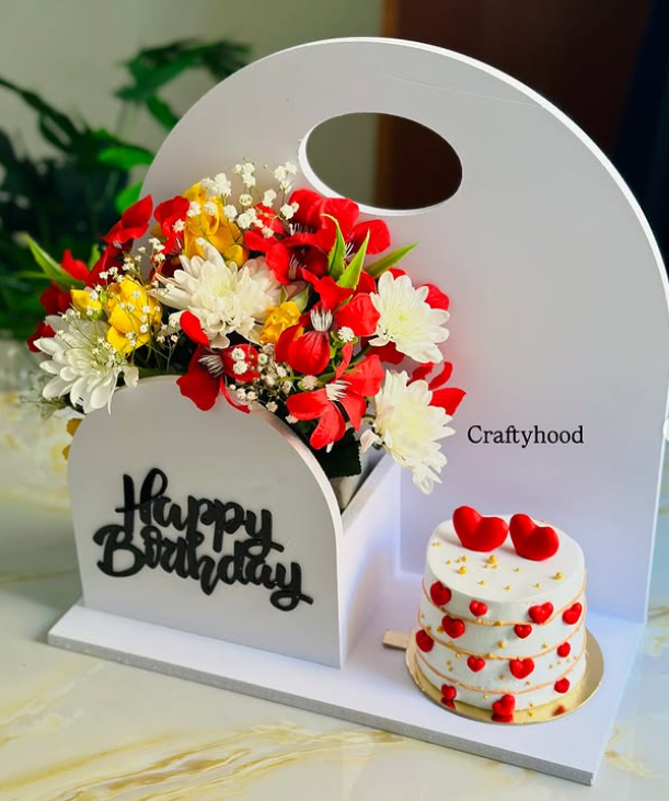 Trayed Flowers and Miniature Cake