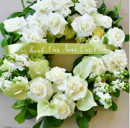 Ribboned White Roses Memorial /Sympathy   Wreath